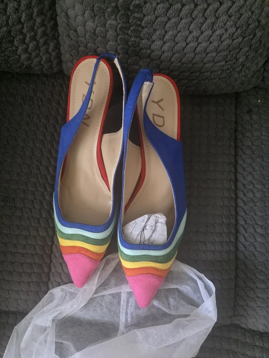 YDN Blue Multicolor Wave Slingback Heels - Picture 4 of 9